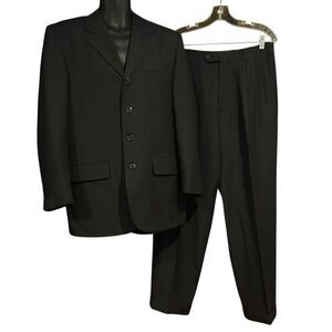 Celini Collezione Black 4-Button Wool Suit Jacket Pants Men’s 38R